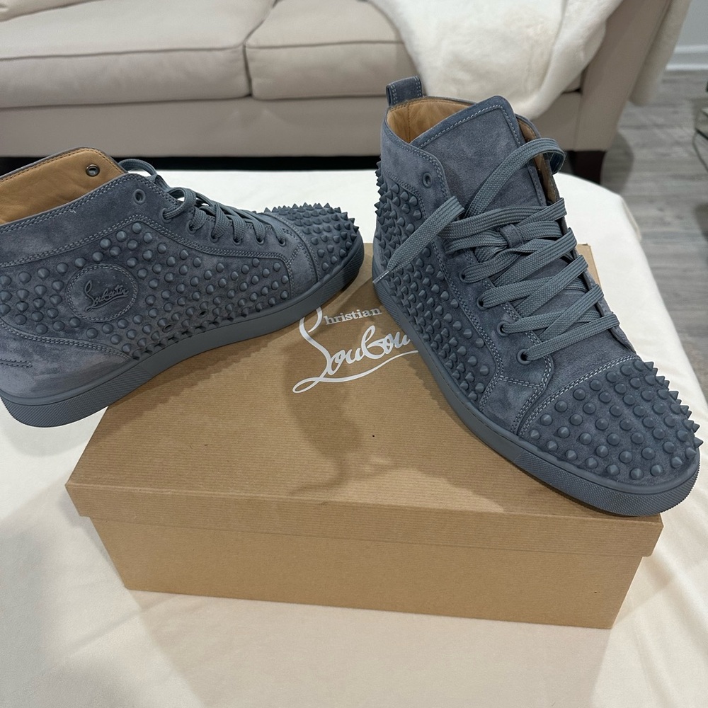 Christian Louboutin Gray High-Top Sneakers with Perforated Design